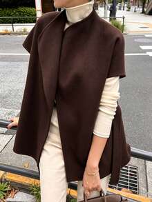 Áo vest len pha dáng ngắn cổ chữ V không tay cho mùa Thu/Đông, mặc layer công sở - màu nâu - Xem 4