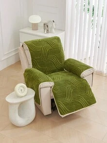 1pc Thick Plush Wavy Pattern Single Person Recliner Chair Pad, Manual Reclining Rocking Chair Protector, Armrest & Backrest Integrated Sofa Cover, Non-Slip Anti-Shift Wear-Resistant, Anti-Scratch Pet-Friendly, Machine Washable All-Season, Multi-Color Options For Living Room Bedroom Single Person Slouchy Sofa Protective Cover - Green - View 6
