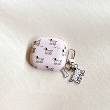 Korean Style Cute Light Pink Spotted Puppy Earphone Case + Puppy Charm, Compatible With AirPods 4 Earphone Cover Pro 3 New Pro 2 Protective Case Compatible With Apple Earphone Protective Case - Baby Pink - View 2