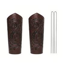 1pc Vintage Viking Style PU Leather Bracer, Unisex Celtic Dragon Embossed Arm Guard, Renaissance Festival Cosplay Costume Prop - A - View 7