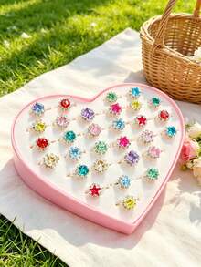 36pcs Girls Random Rhinestone Decor Ring - Multicolor - View 2