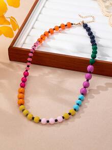 OABE 4pcs/Set Bohemian Style Dopamine Candy Color Beaded Layered Necklace Set, Suitable For Women's Daily Wear, Holiday Gift - Multicolor - View 5