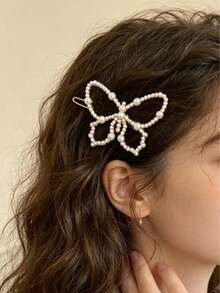 1pc Women's Hollow Pearl Butterfly Clip Hairpin, French Style Gentle Side Clip, Daily Commute Loose Hair Side Hair Accessory - Multicolor - View 11