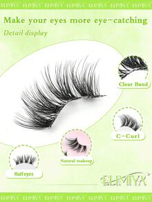 7Pairs Half Lashes Natural Look Wispy False Eyelashes 3D Fluffy Faux Mink Lashes Wispy Cat Eye Lashes Look Like Extensions Soft Fake Lashes - Black - View 2