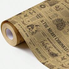1 Roll Of Christmas Vintage Newspaper-Style Gift Wrapping Paper (Kraft Paper); Suitable For Christmas, Holiday Decorations, Birthday Parties, Gift Wrapping, And Holiday Gift Boxes-Dimensions: 43 Cm * 500 Cm (17 Inches * 16.4 Feet) - Multicolor - View 11