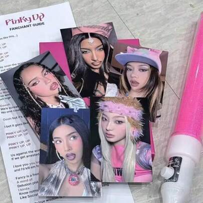 All-Star Sports Collectible Trading Cards 5pcs 1set KATSEYE Pink Finger European American Girl Group Photo Cards, Fan Support Star Merchandise, Overseas Girl Group Photo-2 Suitable For Hobby Collecting, A Gift For Friends