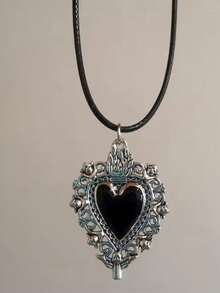 Harajuku Red And Black Gothic Heart Pendant Leather Rope Choker Necklace For Women Men Grunge Y2K Halloween Jewelry Accessories - Multicolor - View 8