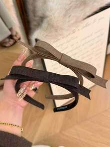 1pc Thin Fabric Bow Headband For Women, Fashionable Elegant Versatile Solid Color Non-Slip Hair Hoop For Bangs And Loose Hair - Multicolor - View 2