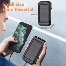 2 pezzi Power Bank 10000mAh Caricabatterie Portatile Powerbank Solare Batteria Esterna Caricabatterie Solare Impermeabile con Torcia LED Power Bank per Smartphone per Campeggio Outdoor - nero - Visualizzare 5