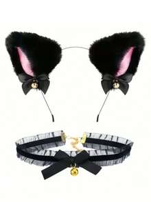 Set Kostum Cosplay Kucing - 4pcs (Telinga & Ekor Kucing, Kalung, Cakar & Sarung Tangan), Aksesoris Halloween - MultiWarna - View 12