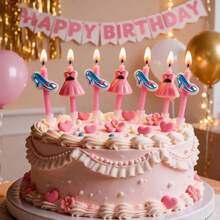 HIBIRTH 8pcs Creative Pink Dress & High Heel Candle Cake Decor, Evening Gown Candle For Girlfriend, Best Friend Birthday Party Celebration Baking Topper - View 1