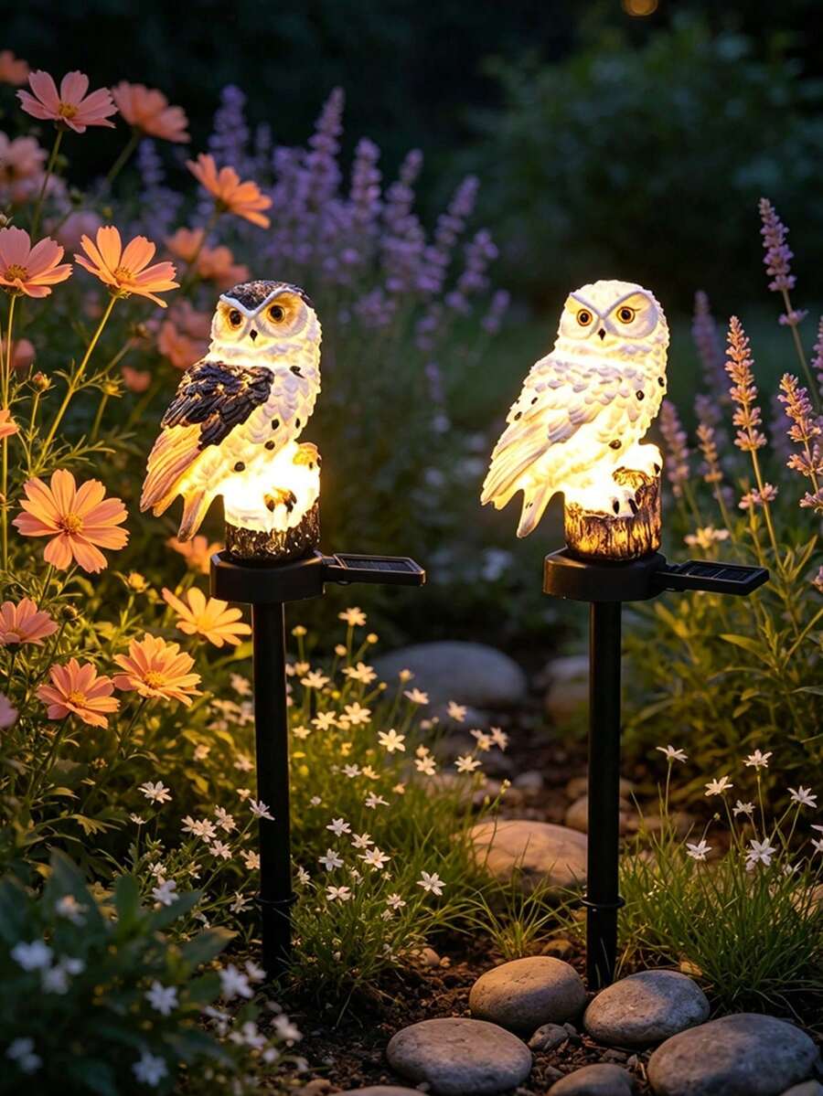 1pc Owl Shaped Solar Ground Light, Wireless Outdoor Landscape Decorative Light, Suitable For Yard, Lawn, Porch, Garden Holiday Decoration - Multicolor - View 1