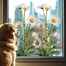 1pc 2D White Daisy Window Sticker, Realistic Chamomile Flower Bunch, Self-Adhesive Removable Glass Window Sill Decor - Multicolor - View 2