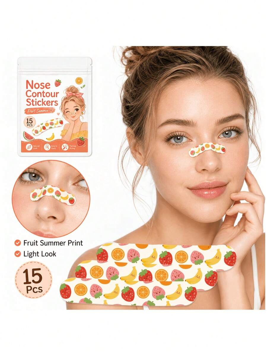 15 buah Stiker Kontur Hidung Motif Buah, Stiker Area Hidung Motif Stroberi Jeruk Pisang Lucu untuk Riasan Sehari-hari, Perjalanan, Pesta, dan Pemotretan - beraneka warna - View 1
