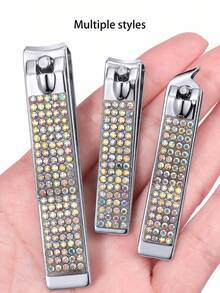 3pcs Luxury Rhinestone Nail Clipper Set, Stainless Steel Sharp Blade Nail Trimmer, Suitable For Fingernails And Toenails, Portable Manicure And Pedicure Tools, Ideal Beauty Gift For Women And Men - Silver - View 2