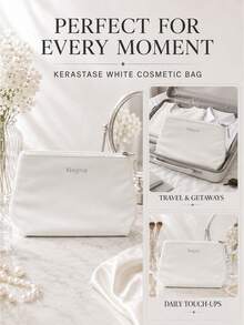 Kérastase White Makeup Bag, 29*19.5cm, Single Piece, Smooth Fabric, Large Capacity, Suitable For Travel And Daily Use, Organizes Makeup And Skincare Essentials - White - View 9