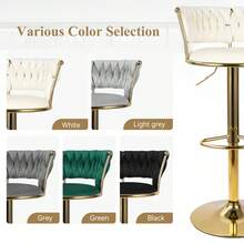 Nalupatio Set Of 4 Luxurious Bar Stools With Velvet Upholstery, Backrest & Footrest – Height Adjustable & Swivel, With Gold Metal Base - Beige - 4-piece Set - View 5