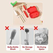 Portable Baby Bottle Brush Set, Includes Bottle Brush, Nipple Brush, Straw Brush, Drying Rack And Storage Box, Suitable For Travel Or Outings - Red - View 4