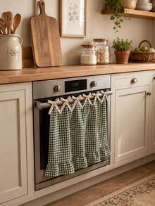 Plaid Ruffled Oven Door Curtain With Bow, Farmhouse Style Kitchen Oven Handle Cover, Detachable Decorative Kitchen Cabinet Curtain, Home Kitchen Decor - Ruffled Edge - View 7