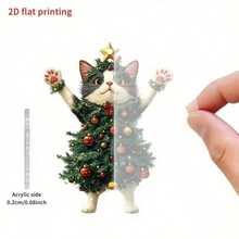 Christmas 2D Flat Printing, 10/20pcs Christmas Tree Cat Acrylic Hanging Decor, Suitable For Keychains, Bags, Car Rearview Mirror Pendant, Used For Christmas Decoration, Adding Cute And Cheerful Atmosphere. Decorative Sign - Various - View 2