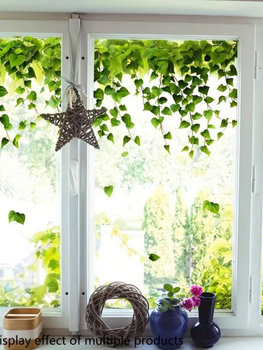 1pc 2D Maintenance-Free Artificial Green Vine, Ivy Leaves Window Top Hanging, Indoor Window Self-Adhesive Decoration - Multicolor - View 1