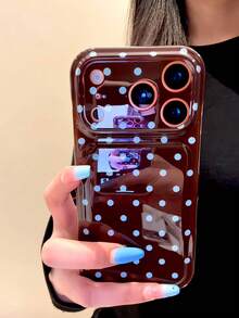 Brown Background Contrast Blue Polka Dot Korean Style Ins 15 Compatible With 17 Pro Apple 17 Pro Max Phone Case 14 Full Coverage 17 New 16 Pro Max Protective Cover 13 Soft Silicone - Brown - View 1