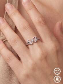 1pc S925 Sterling Silver Celtic Knot Butterfly Shaped Ring, Perfect For Daily Wear And Anniversary Gift, Comes With Gift Box - Silver - View 6