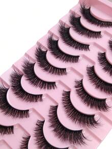 10 Pairs Faux Mink Fluffy Russian Volume Curly False Eyelashes Cat Eye Corner Lift Suitable For Beginners, Reusable Strip Lashes,Lashes,Eyelashes,Fake Lashes - Black - View 4