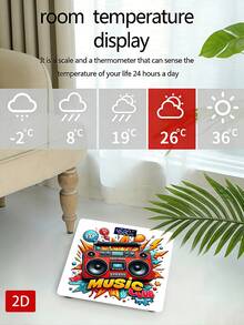 2D Flat Retro Record Player Style High Precision Body Weight Scale With Display Screen, Portable Stereo, Suitable For Party And Indoor Use, Music System, Max Capacity 400lbs/180kg, Tempered Glass Surface, Temperature Detection, Uses AAA Batteries (Not Included) - A - View 6