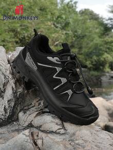 Outdoor Trekking Shoes For Women, Elastic Toggle Closure Design, Anti‑Slip Rugged Sole, Wear‑Resistant Breathable Mountain Hiking Shoes - Black and Gray - View 3