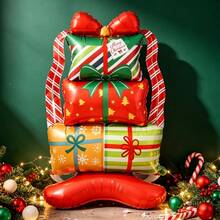 1pc Large Christmas Gift Stack Foil Balloon, Standing Christmas Gift Box Polyester Film Balloon, Merry Christmas Home Decor Holiday Party Photo Booth Prop - Standing Christmas Gift Box - View 6