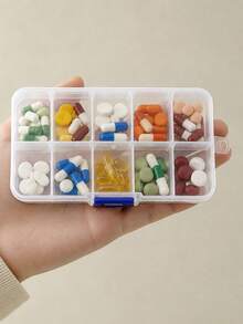 1pc Portable Pill Box, Travel Essential, Reusable, Suitable For Storing Vitamins And Medications, Ideal For Office, Outdoor, Home, Travel, Back To School And Various Occasions - Clear - View 1