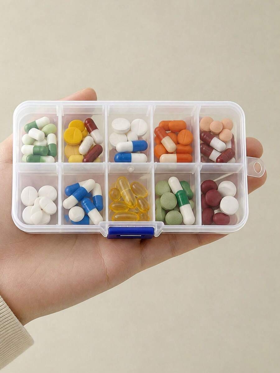 1pc Portable Pill Box, Travel Essential, Reusable, Suitable For Storing Vitamins And Medications, Ideal For Office, Outdoor, Home, Travel, Back To School And Various Occasions - Clear - View 1