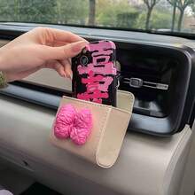 1pc Cute Cartoon Bow Car Interior Storage Bag Creative Car Air Vent Storage Box Car Hanging Bag Phone Holder - Bow - View 7
