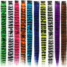1pc Leopard Print Mixed Color Hair Extension, Multi-Color Tiger Print Hair Extension, Y2K Hot Girl Style Synthetic Fiber Long Straight Strip With Clip Design Easy To Wear Decorative Hair Extension, Suitable For Party, Music Festival, Halloween, Daily Wear, All Seasons, One-Piece Seamless Hair Extension, Leopard Print Colorful Wig Piece And Feather Hair - Leopard Print - View 11