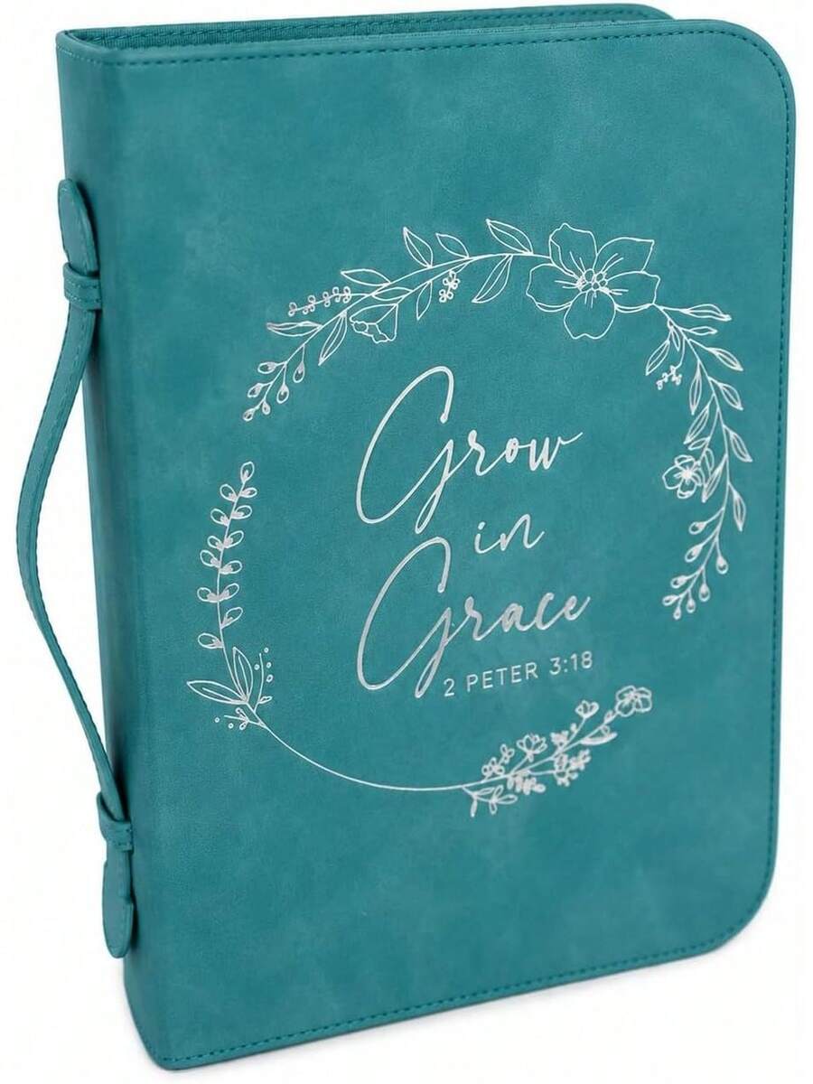 Funda para Biblia para Mujeres - Estuche Grande de Cuero PU con Diseño Minimalista en Bajorrelieve - Accesorios de Biblia Cristiana para Niñas y Mujeres (Beige/Dorado) - Corona verde azulado - Ver 1