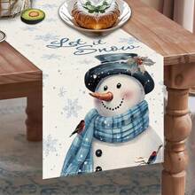 1pc Christmas Table Runner, Watercolor Snowman & Bird Let It Snow Snowflake Print Tablecloth, Winter Holiday Dining Table Home Decor, Accessories Not Included - Multicolor - View 3