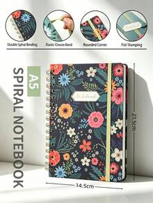4pcs A5 Notebook Set, Includes 3-Color Liquid Ink Pens + 1pc Notebook, Hardcover Floral Notebook With Pen Holder Strap, Metal Spiral Binding, Home Bill Tracking, Learning Knowledge Recording, Suitable As Gift, Student/Adult Girl Diary, Office/Study Supplies, Birthday Gift, School Stationery - Multi-color - View 10