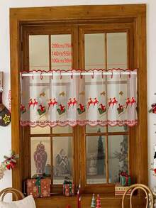 1pc Christmas Holiday Atmosphere Reindeer & Christmas Berry Decorative Short Curtain - 1PC - View 3