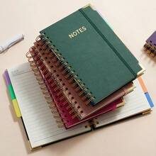 1pc A5 Large Hardcover Spiral Notebook, PU Leather Waterproof Cover, Luxury Gold Foil Scratch-Resistant & Durable, High Capacity Thick Notebook, Academic Style, With Removable Divider Pages Index Tabs, 5-Subject Wide Ruled Notebook Set - Multicolor - View 2