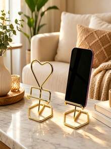 Heart-Shaped Metal Phone Stand, Easy-To-Use Iron Slouchy Desktop Phone Holder Base For Bedroom - Multicolor - View 7