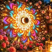 1pc Warm White Mandala Solar Projection Light, IPX4 Rated, LED Pattern Wall Light, Suitable For Outdoor Fence, Garden, Yard, Backyard, Steps, Patio, Pathway, Porch Railing And Driveway, Creating Cozy Golden Nighttime Atmosphere - Solar Projector Light - View 3