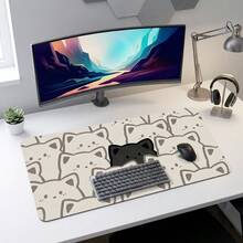 Cute Cat Face Mouse Pad Black & White Playful Design Extra Long Gaming Desk Mat Set, Non-Slip Durable Rubber Bottom, Smooth Surface Suitable For Computer Laptop Office Home, Abstract Art Decor, Back To School Supplies - A - View 3