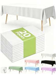 3pcs/12pcs/20pcs Plain Square Disposable Plastic Tablecloth, Waterproof & Stain-Resistant, Easy To Clean, Household Supplies - Multicolor - View 3