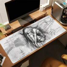وسادة ماوس جلدية بتصميم ملاك غوثي باللونين الأسود والأبيض للمكتب والألعاب ولوحات المفاتيح، غير قابلة للانزلاق، كبيرة جداً، مقاومة للماء وبقع الزيت، حصيرة مكتب جلدية - مشاهدة 4