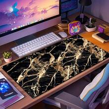 Luckybutterfly 1PC Black Gold Marble Large Mouse Pad Non‑Slip Extended Desk Mat Waterproof Gaming Keyboard Mousepad For Office Home - Black and White - View 4
