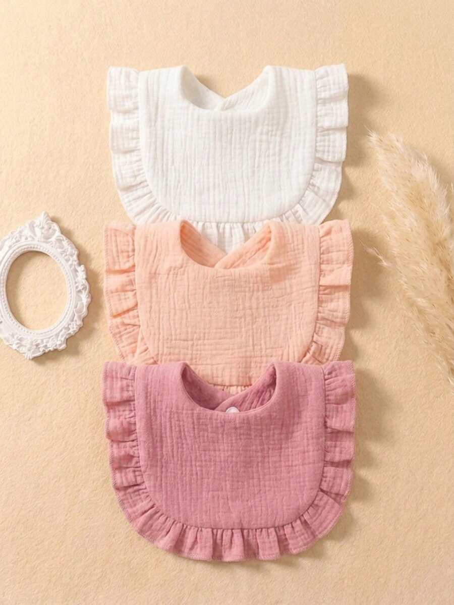 3PCS Girls Autumn Cute Candy Color Baby Bibs, Soft Skin-Friendly Princess Baby Bibs Drool Cloth Set, Suitable For Daily Use In All Seasons - Multicolor - View 1