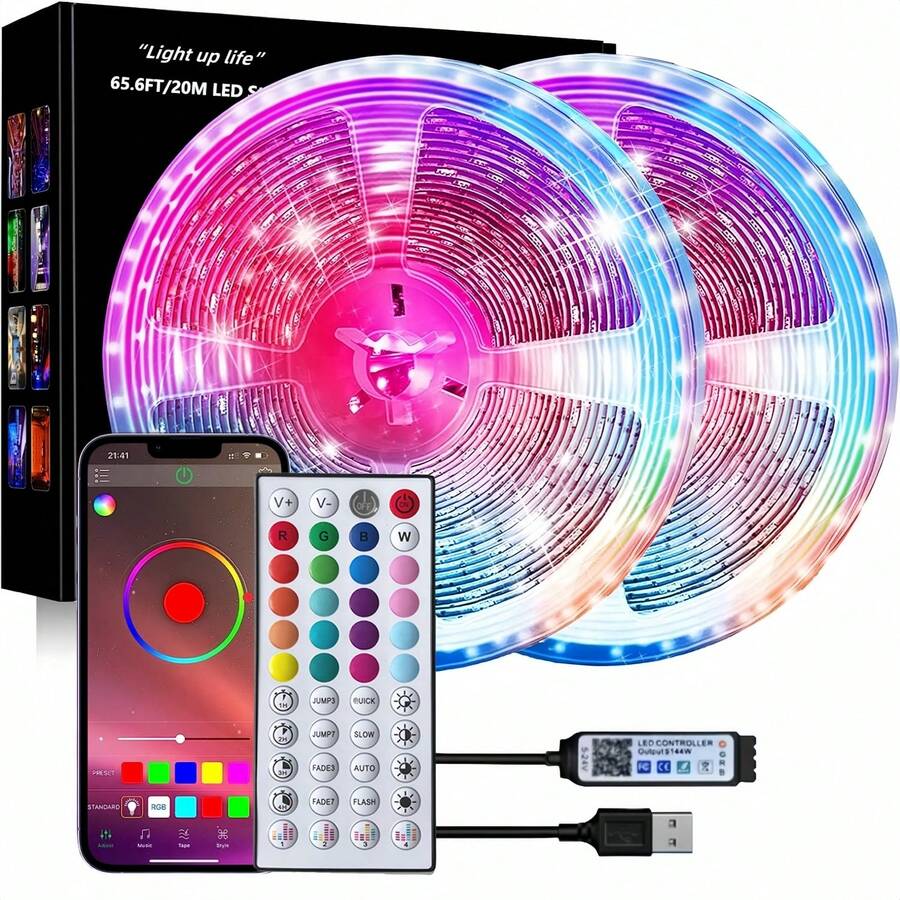 LED Strip Lights For Bedroom, USB 5V RGB LED Strip With Infrared Remote And APP Control, Self-Adhesive LED Strip, Supports Music Sync And Timer Mode, Suitable For Bedroom, Gaming Room - APP Control With IR44Key - View 1