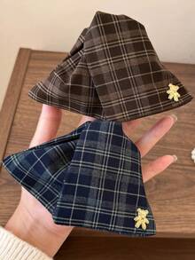 2pcs/1pc Cute Bear Plaid Hair Claw, Simple Polyester Hair Clip, Back Of Head Fashion Hair Claw Decoration, Elegant Elegant Style, Suitable For Women's Daily, Holiday Wear, Spring Summer New Arrival - Multicolor - View 1