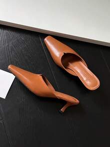 法式優雅仙女風低跟包頭涼鞋 女款 2025 春夏新款 後跟露背尖頭鞋 - 棕色 - 查看 8
